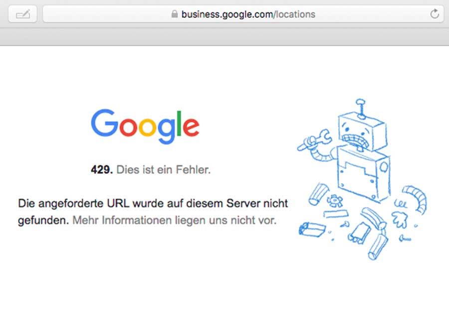 Bild der Fehlermeldung eines Google-Servers