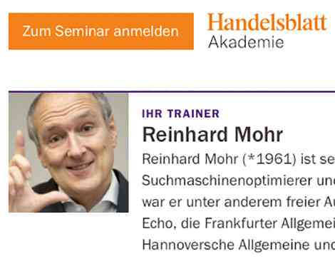 Foto für SEO-Lehrauftrag für Reinhard Mohr München an Handelsblatt Akademie