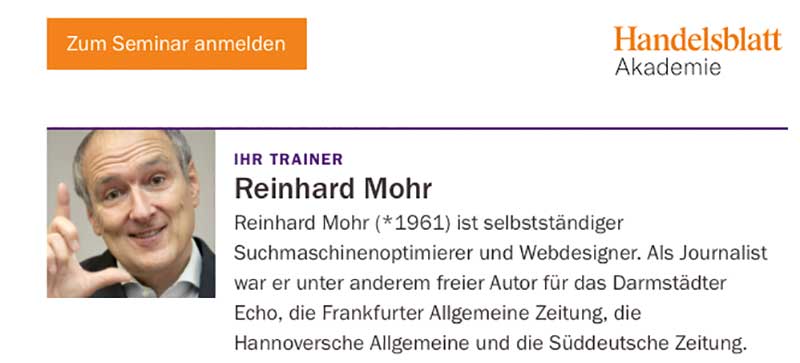 Foto SEO-Lehrauftrag für Reinhard Mohr an Handelsblatt-Akademie